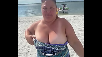 Flaunts Her Big Natural Tits At A Public Beach